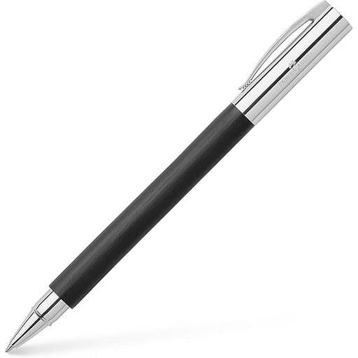 Faber-Castell 148110 - AMBITION Rollerball Pen, Resin Ink, Metal Tip: 0.7 mm, Gift Box Included, Pen Body Color: Black/Silver