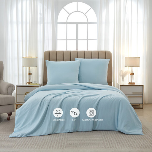 Meeallhome Washed Brushed Duvet Cover Set in Lake Blue