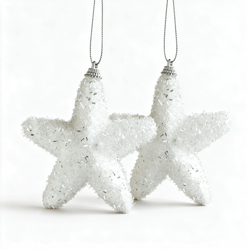2PCs Flocked Whited Star Hanging Ornament