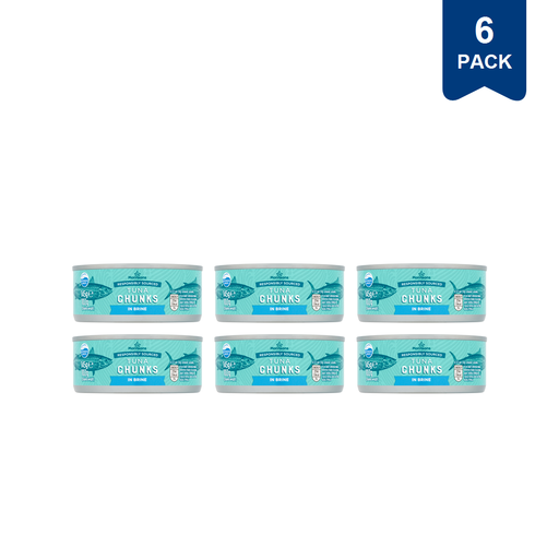 Morrisons Fad Free tuna chunks in brine, six 145g tins