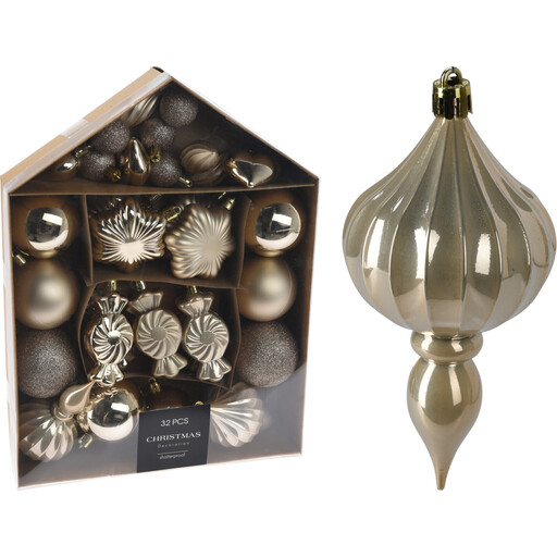 XMAS BALL SET 32PCS CREAM