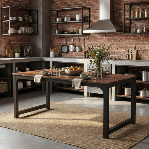 Dining Table for 6-8 Person, Industrial Kitchen Table with Metal Frame