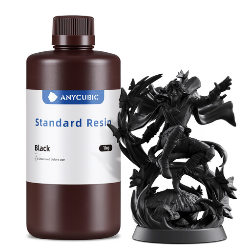 A 1kg bottle of ANYCUBIC standard black resin for 3D printers.