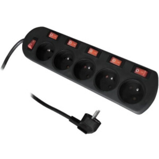 Zenitech SONO 5-Way Power Strip, 16A, 2P+T, 6 Switches, 3 m Cord