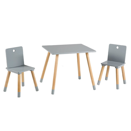 Ensemble table et 2 chaises pour enfants roba avec pieds en bois massif (Style scandinave / Naturel & Gris)