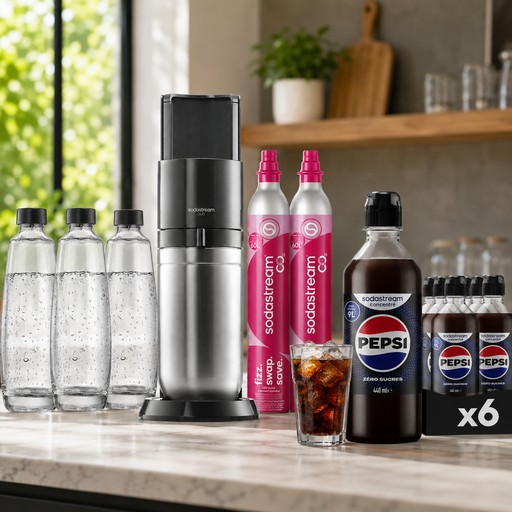 SodaStream DUO noir avec trois carafes en verre