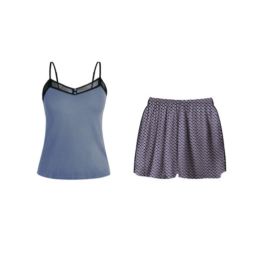 IZURIA Black Narrow Lace V-Neck Cobalt Blue Camisole And Navy Shorts Set