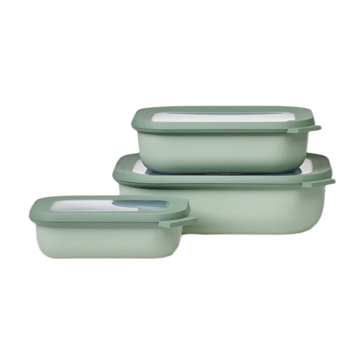 Mepal Multi Bowl Cirqula Rectangular 3-Piece Set - Microwave Dishes - Suitable As Storage Box, Refrigerator, Freezer & Microwave Dish - 500, 1000 & 2000ml - Nordic Sage