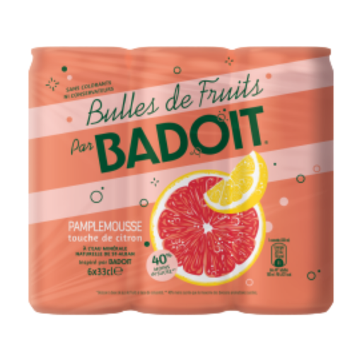 BADOIT Sparkling Grapefruit with a Hint of Lemon 葡萄柚柠檬味气泡饮料，6 瓶装，每瓶 330 ml