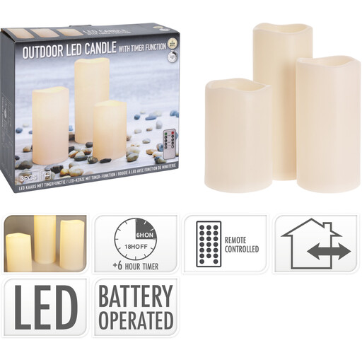 Set of 3 Battery-Operated LED Candles with Remote and Timer Function