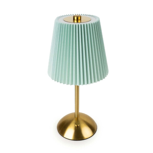 Candlelight Table Lamp LED Pleated Duck Egg/Gold