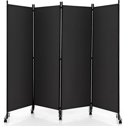 COSTWAY 4-Panel Folding Room Divider with Wheels in Grey