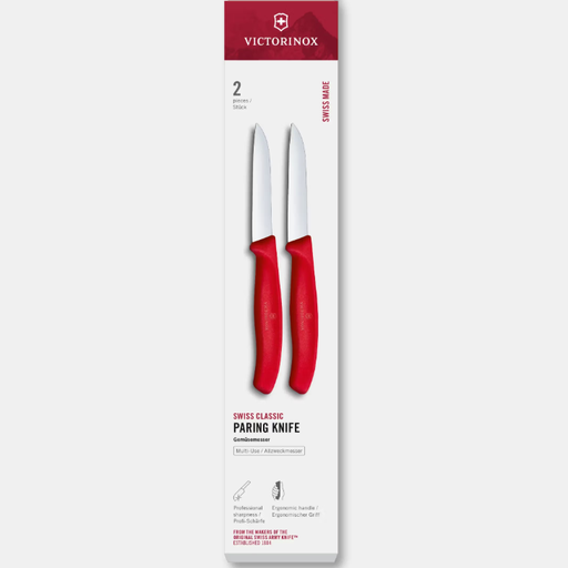 Swiss Classic Vegetable Knife, 2-Piece, 8 cm, Straight, Red, with Box