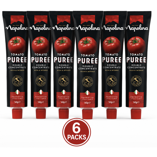 Napolina Double Concentrate Tomato Puree, 142 g, listed as six packs
