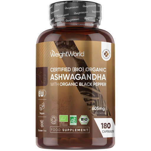 WeightWorld Organic Ashwagandha with Black Pepper 605 mg 180 Capsules