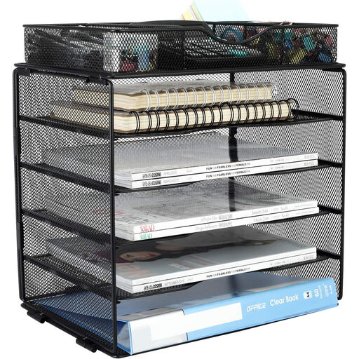 Senhoglb Desktop 5 Tier A4 Mesh in Tray File Holder with a Drawer