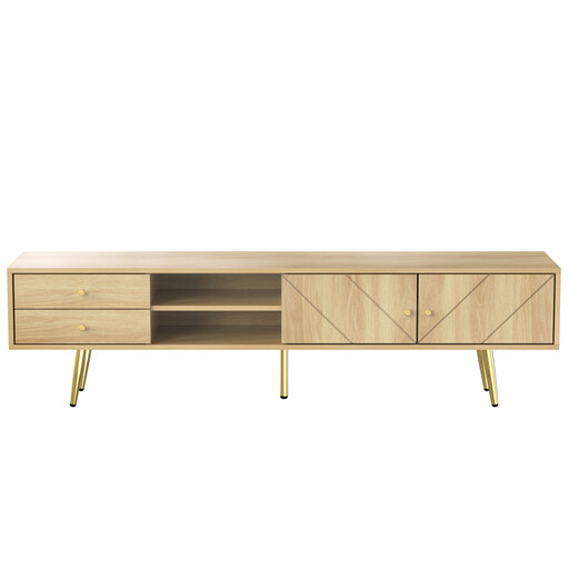 160 cm TV cabinet in wood effect with gold feet