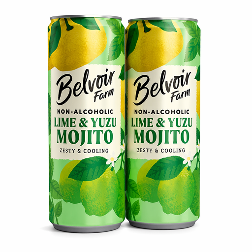 Belvoir Non Alcoholic Lime and Yuzo Mojito, two 250 ml cans