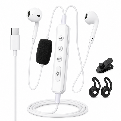 VoxorAI KM08 White Wired Headphones [With Sound Card for Real-time Monitoring]