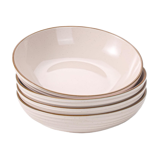 4-Piece Large Bowl Set with Thread Glaze in Light Pink
