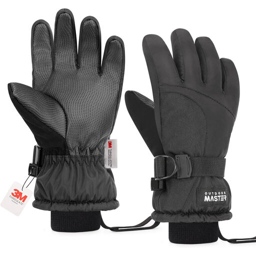 OutdoorMaster Kids Ski Snow Gloves with 3M Thinsulate in black