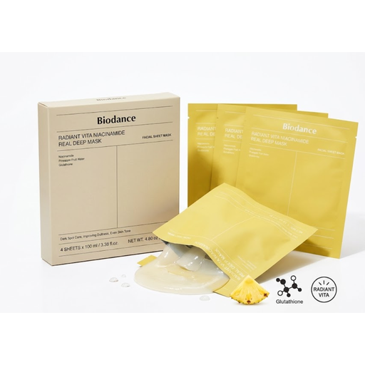 Biodance Radiant Vita Niacinamide RealDeep Mask 1 Box (34g*4ea) Yellow