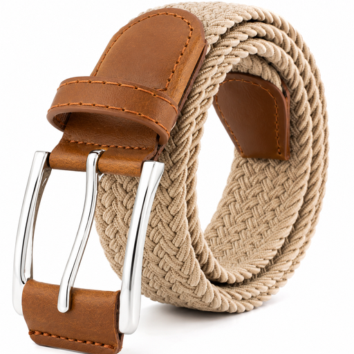 Elastic Braided Belt Unisex Beige