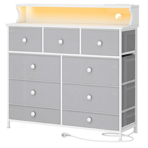 HaluPeit Chest of Drawers Bedroom, 9 Fabirc Chest of Drawers with 2 Sockets
