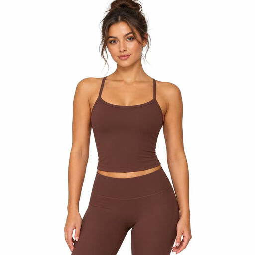 Mocha brown Thin Strap Backless Yoga Tank Top, size M