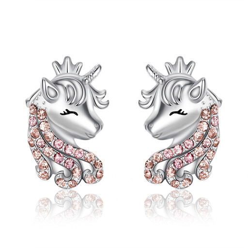 Ever Faith Purple Lucky Unicorn Stud Earrings with Cubic Zirconia