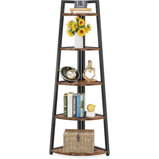 Tribesigns Tall Corner Shelf in rustic brown