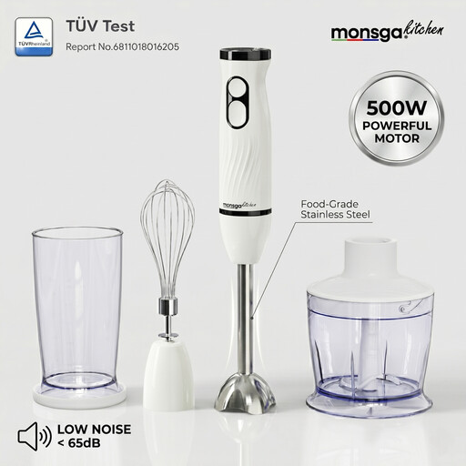 Monsga 2-in-1 Hand Blender & Whisk in Cream White