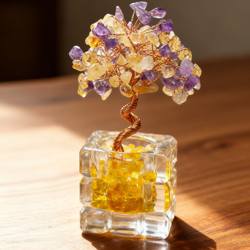 JU7CER 1PC Citrine Tree with Treasure Bowl Teacup