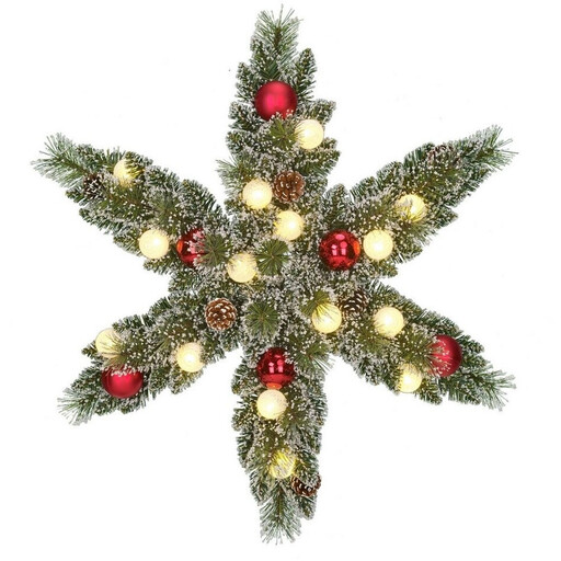 Kaprun Christmas Wreath, Star Design, Frosted Green with Red Accents