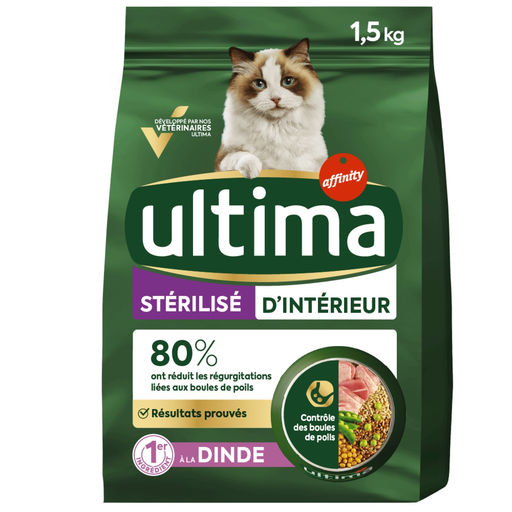 Croquettes Ultima pour chat d'intérieur stérilisé à la dinde