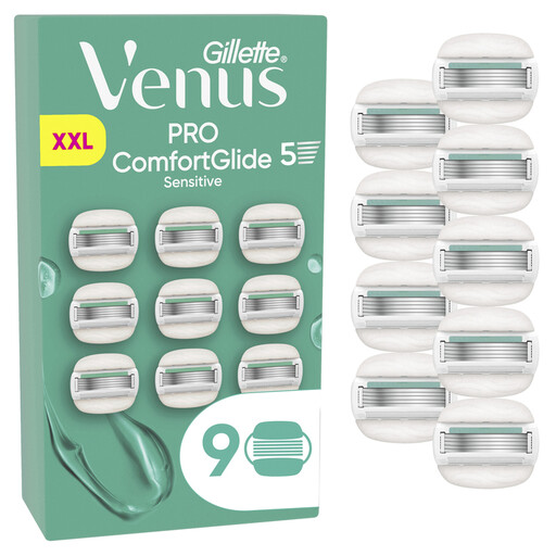 Gillette Venus Pro ComfortGlide Sensitive Damenrasierer mit einem Hauch von Aloe Vera, 9 Ersatzklingen