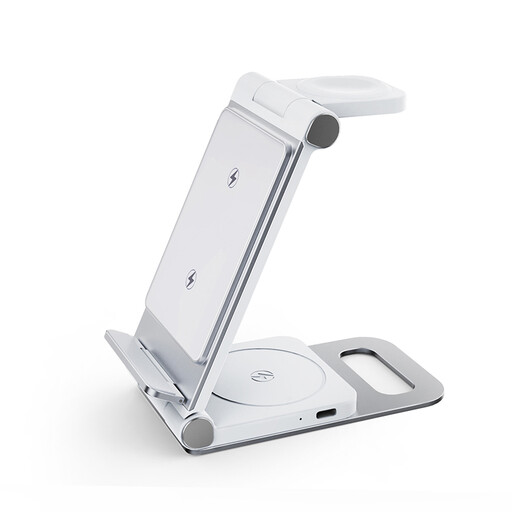 Rexsun T8 3 in 1 Foldable Wireless Charging Station in Silver-white