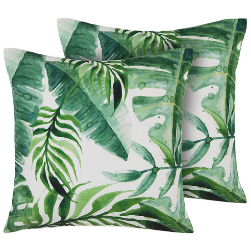 Beliani 2er-Set Outdoor-Kissen Blattdruck 45 x 45 cm Grün PAVELLI