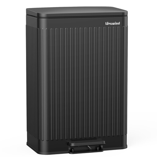 60 Liter Edelstahl-Mülleimer mit R?mermuster, Schwarz