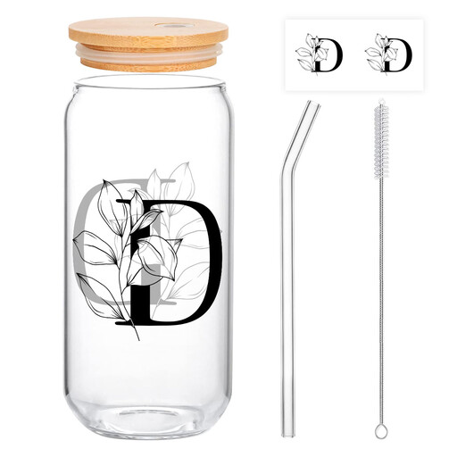 Alphynix 1pc Modern Glass Cup, 500ml with Monogram "D"