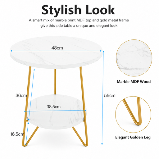 Tribesigns Faux Marble End Table, 2 Tier Round Side Table