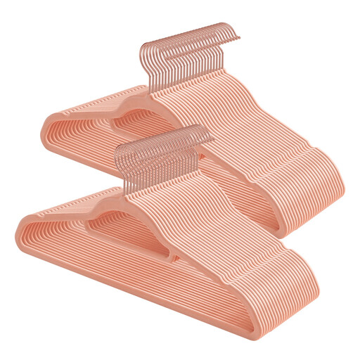 Ochama 50-Piece Luxury Velvet Hanger Set – Rose Gold & Light Pink, 43.5 cm Length, Ultra-Thin 0.6 cm – Non-Slip, Space-Saving, with 360° Swivel Hook and Tie Bar, Perfect for Trousers