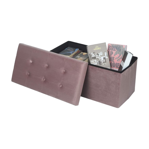 WOLTU 80 L Storage Bench， Foldable Velvet Pink Pouf Stool