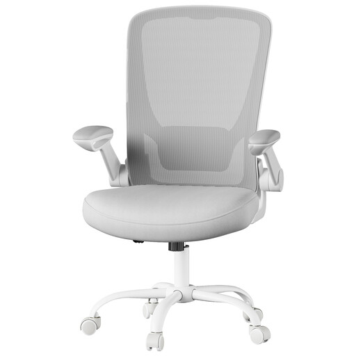 JOYFURNOS Mesh Office Desk Chair, Ergonomic Swivel Chair, Flip-up Armrests, Light Grey