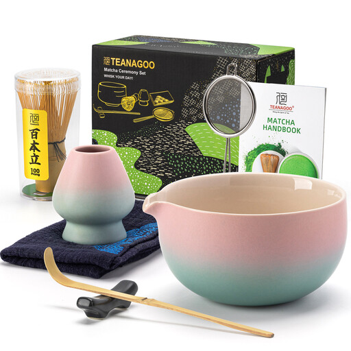 TEANAGOO 7-piece pink and green matcha kit