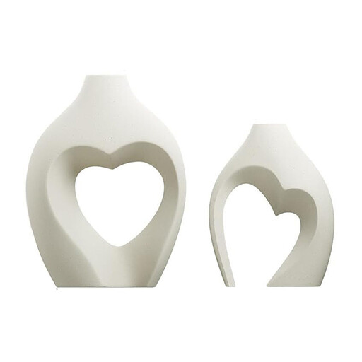 Heart-Shaped Ceramic Vase Set in White