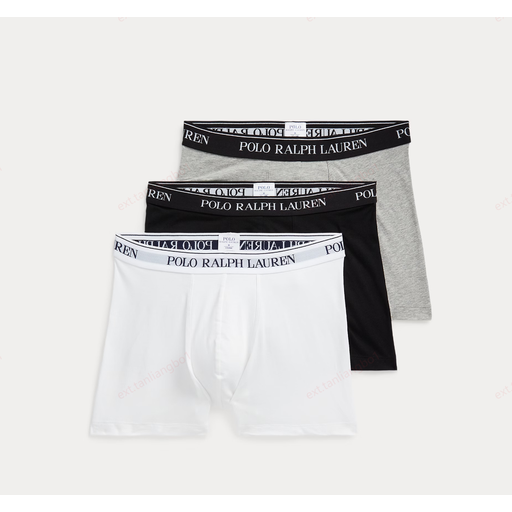 Ralph Lauren Stretch Cotton Boxer Brief 3-Pack in White, Polo Black, and Andover Heather
