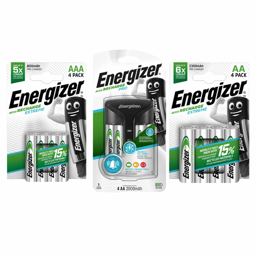Energizer Pro Recharge Kit – Pro Charger + Extreme AA & AAA Batteries