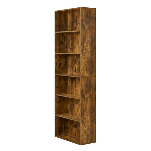 JOYFURNOS 6-Shelf Bookshelf in Rustic Brown