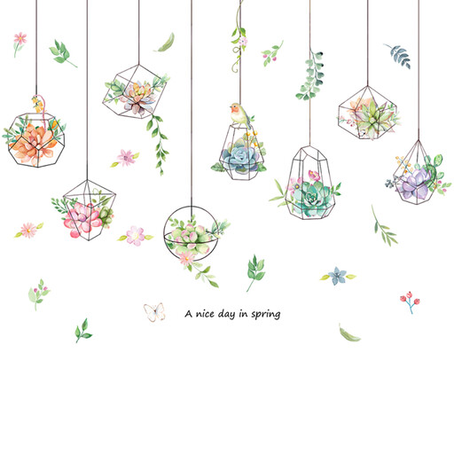 Potted plant stickers with butterfly and flower designs